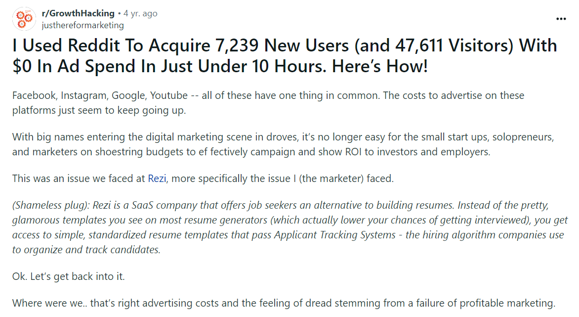 A Redditor explains how they used the platform to acquire a massive number of new users in a great example of SaaS growth hacking
