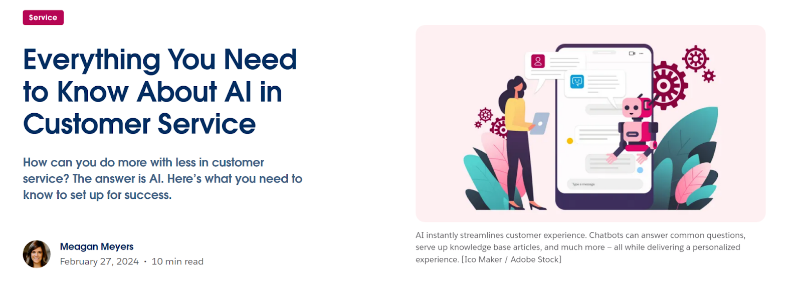 The header section of a Salesforce blog titled "Everything You Need to Know About AI in Customer Service."