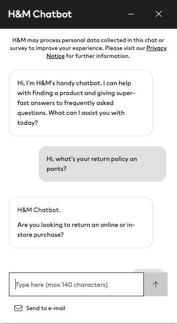 A screenshot of a customer service chat