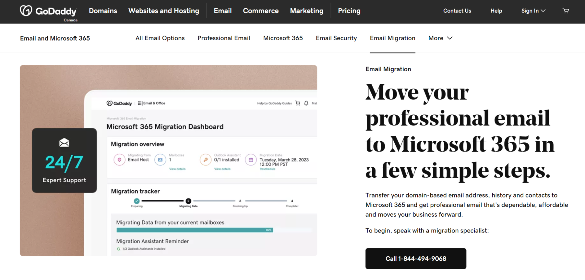 Migration landing page for customers looking to move from GoDaddy to Microsoft 365