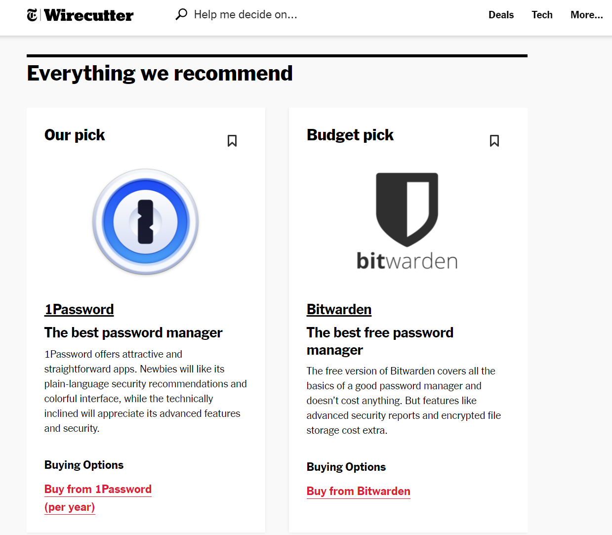 Password managers that Wirecutter recommends