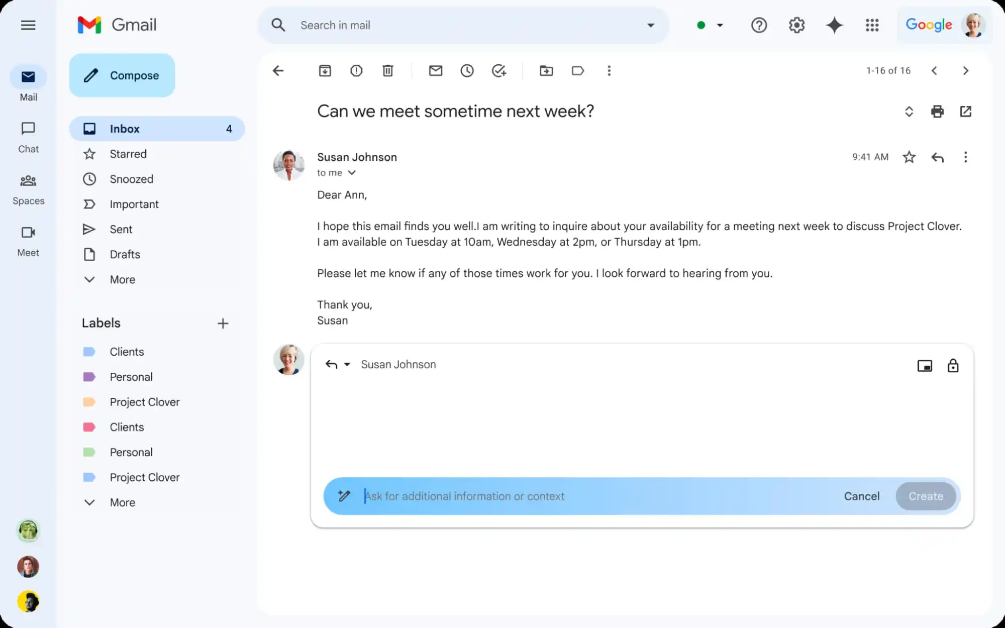 A screenshot of gmail's Gemini integration