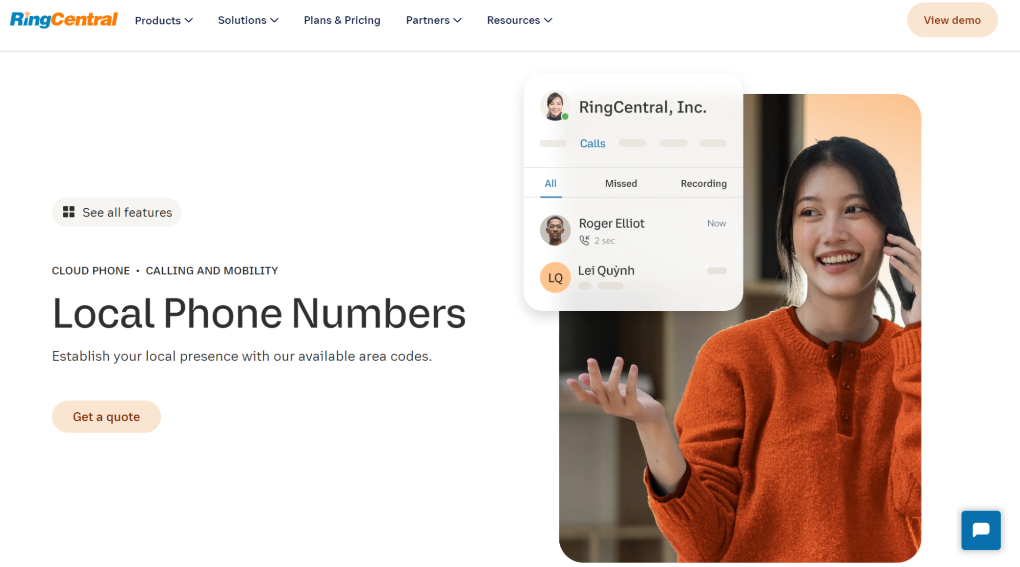 RingCentral local phone numbers landing page