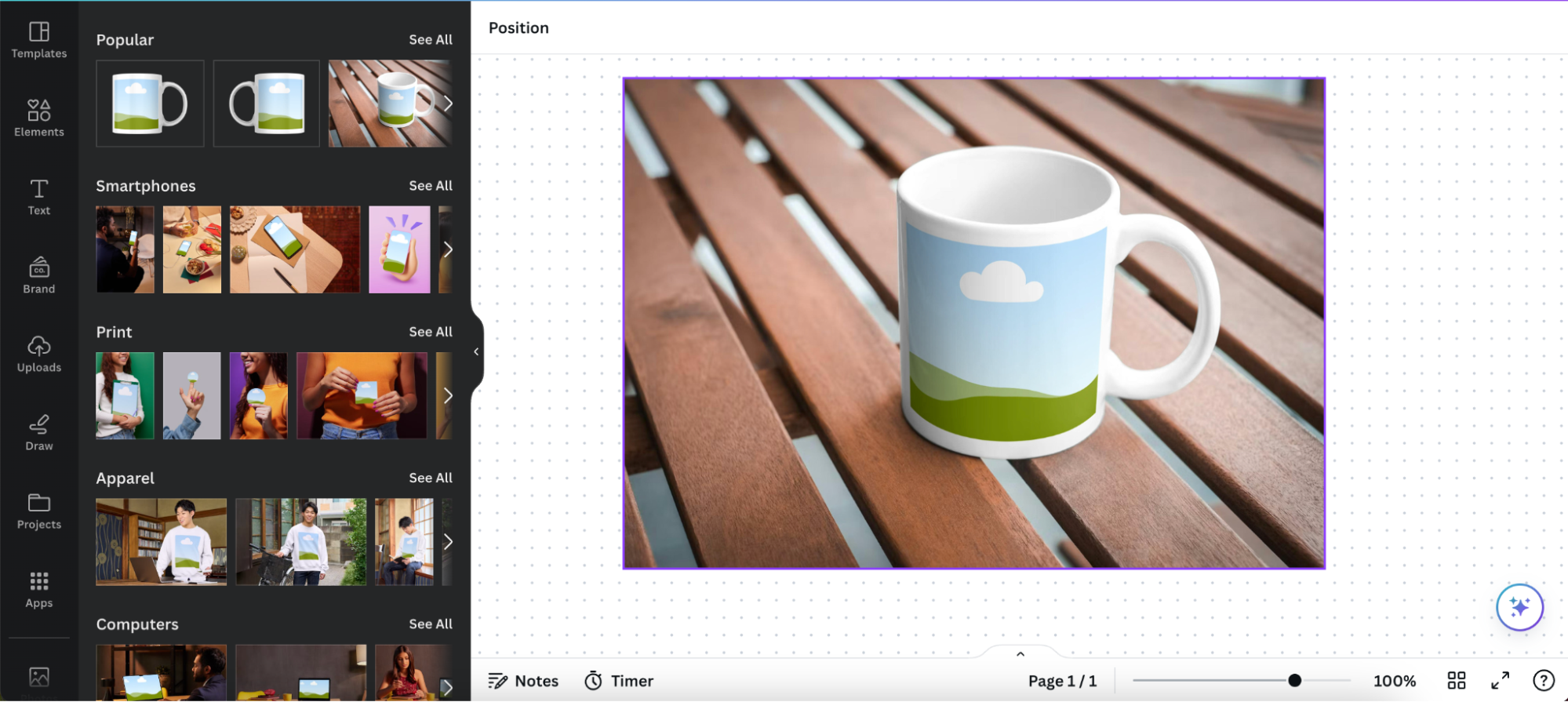 Screenshot of Canva's mockup tool