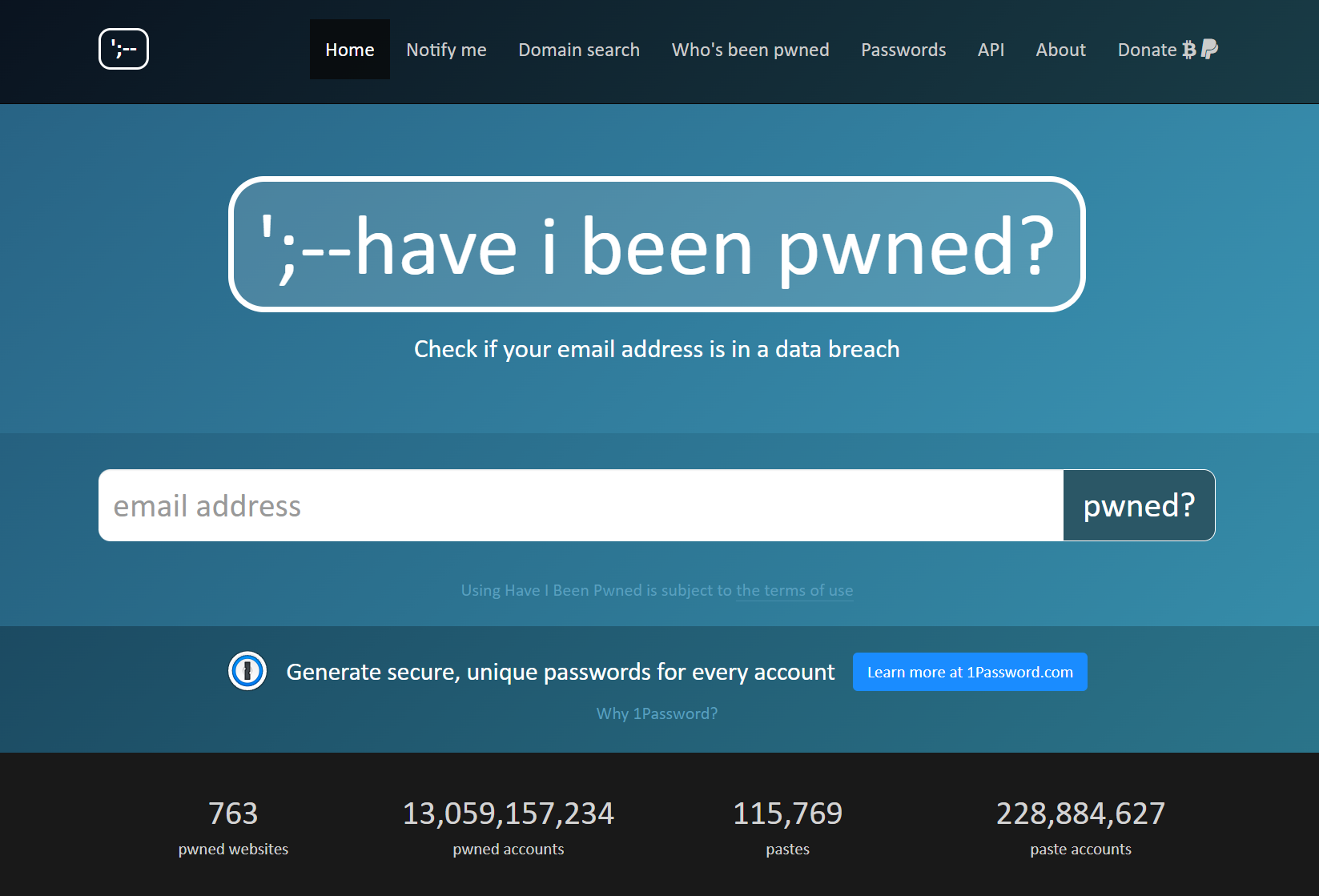 Have I Been Pwned Homepage