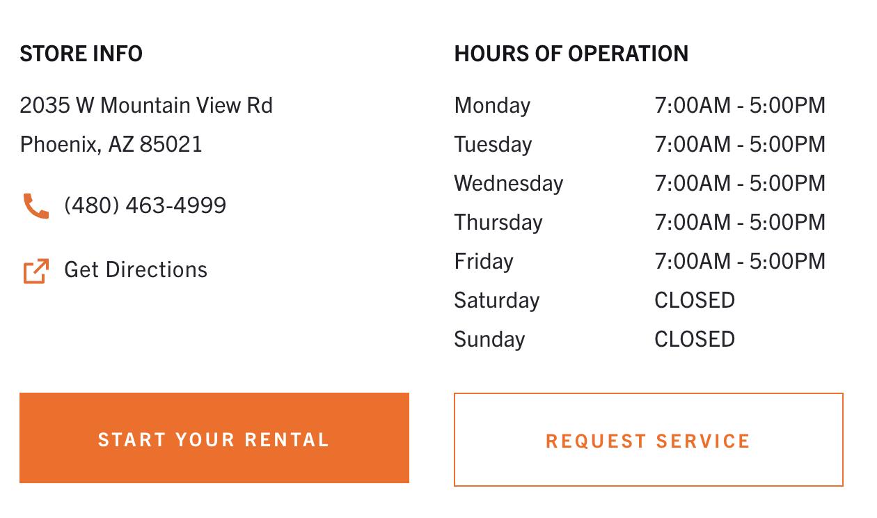 Contact info for EquipmentShare Arizona.