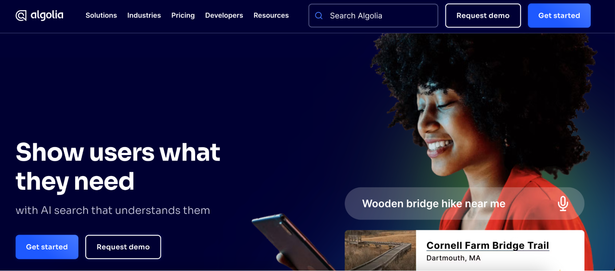 Algolia homepage