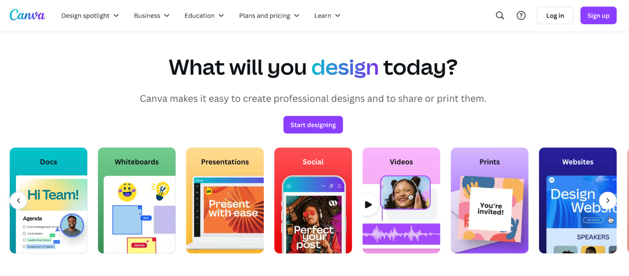 Canva homepage