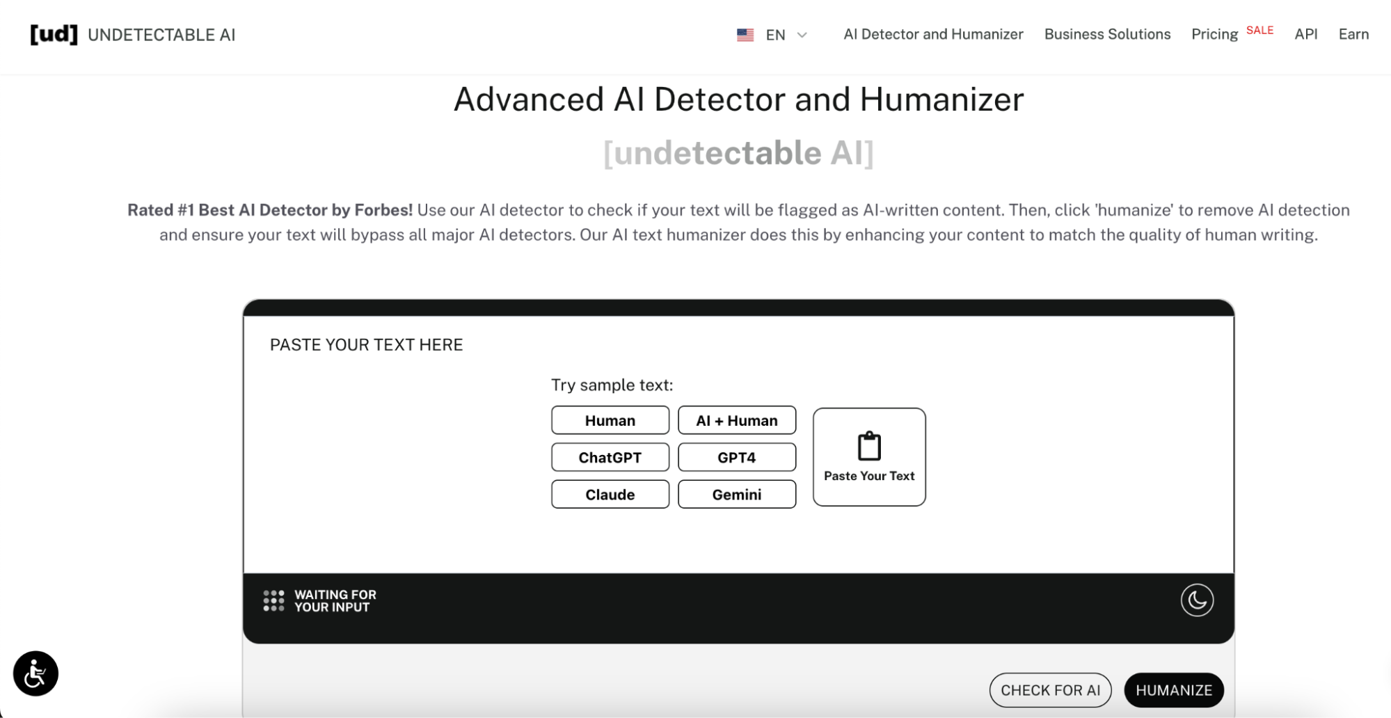 Undetectable AI homepage