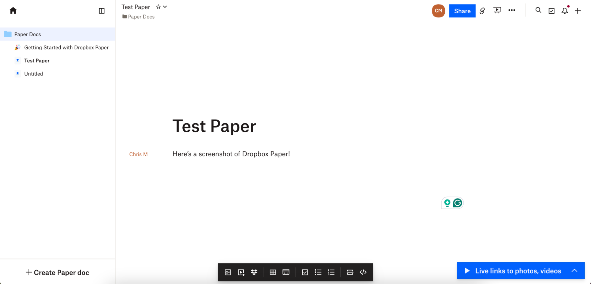 Screenshot of Dropbox Paper