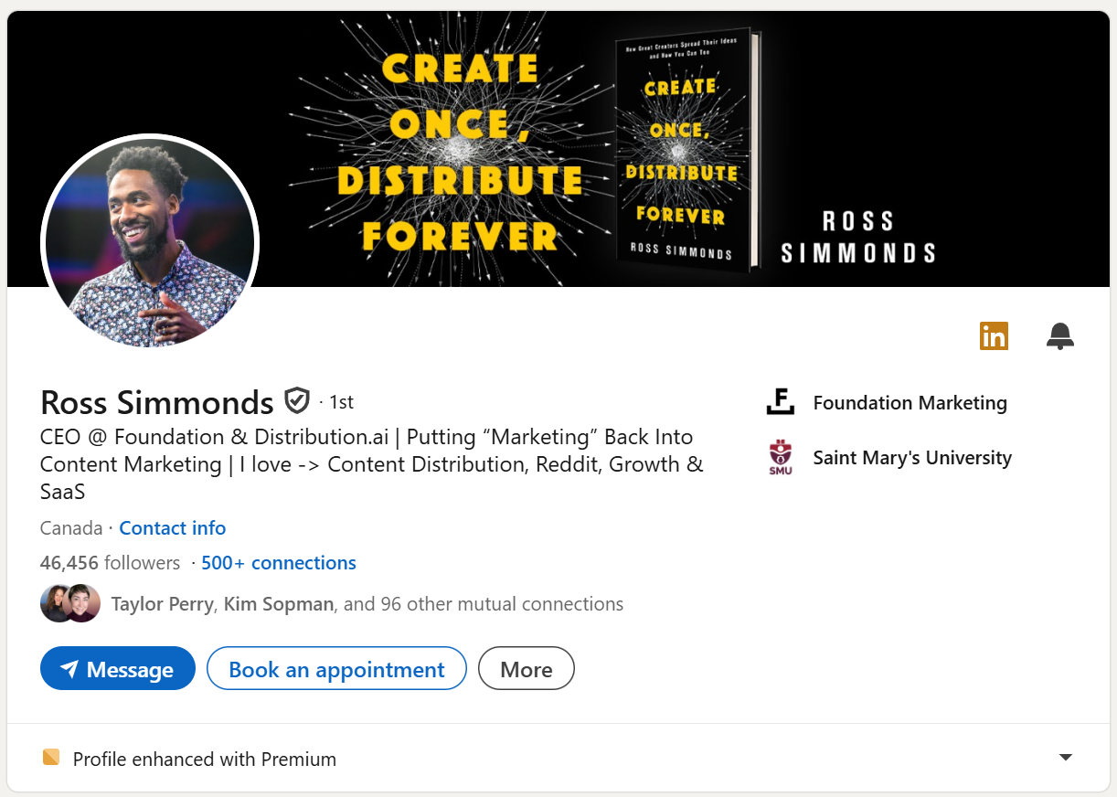 Ross Simmonds LinkedIn profile optimization