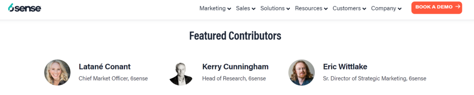 6Sense includes C-Suite authority bios to increase the authority of their pages