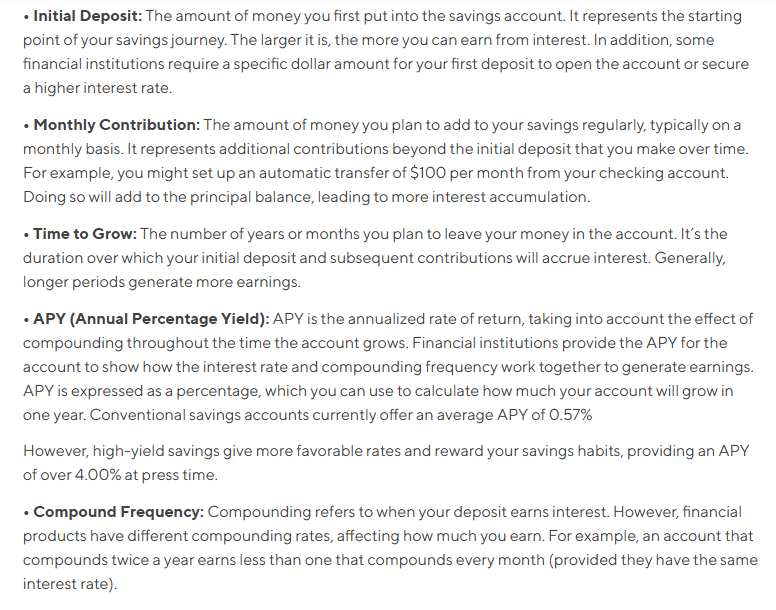 High yield savings account calculator definitions