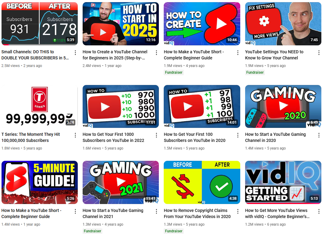 Most popular videos on the vidIQ YouTube channel