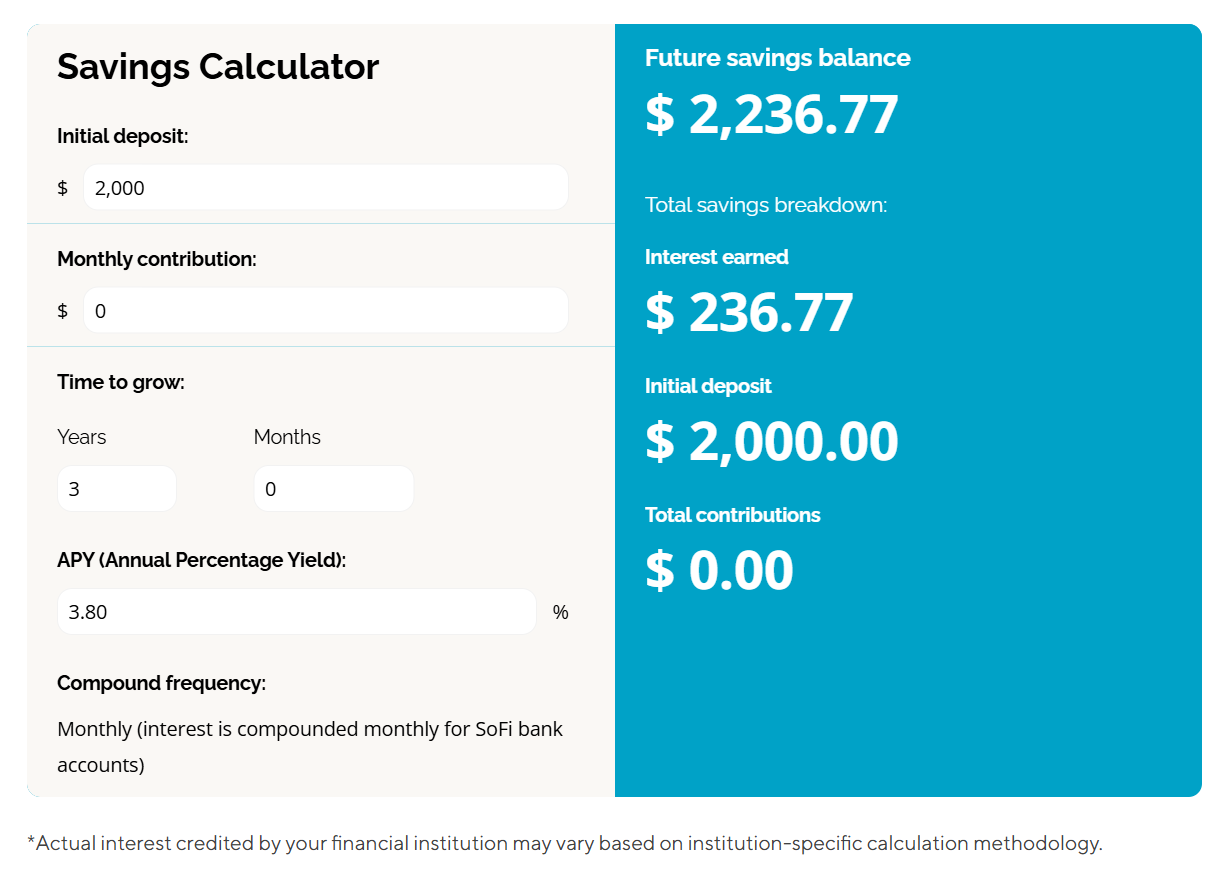 SoFI high yield savings calculator