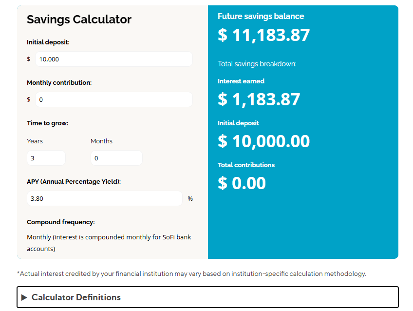 SoFI high yield savings calculator
