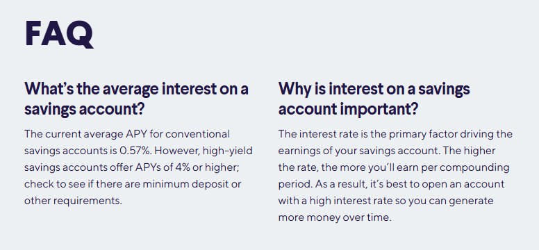 FAQ section for SoFi's high interest savings account calculator