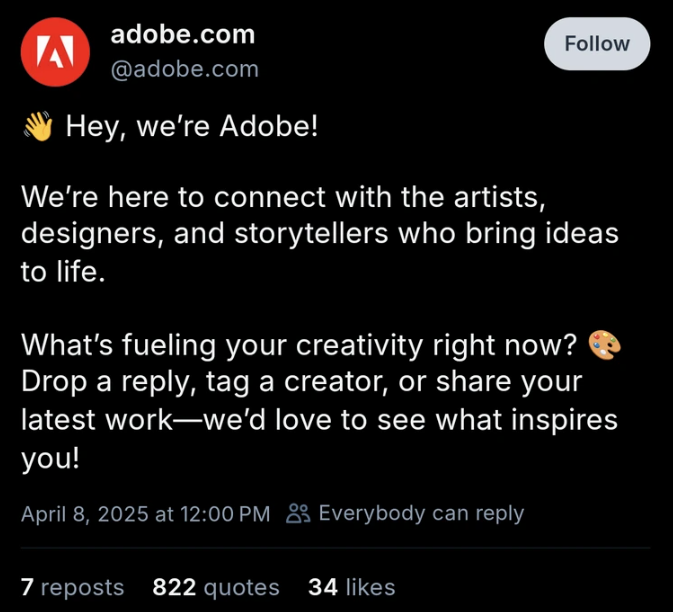 screenshot of Adobe's twitter post for BlueSky