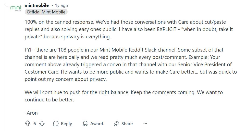 mintmobile account providing behind-the-scenes info about Mint Mobile's Reddit strategy. 