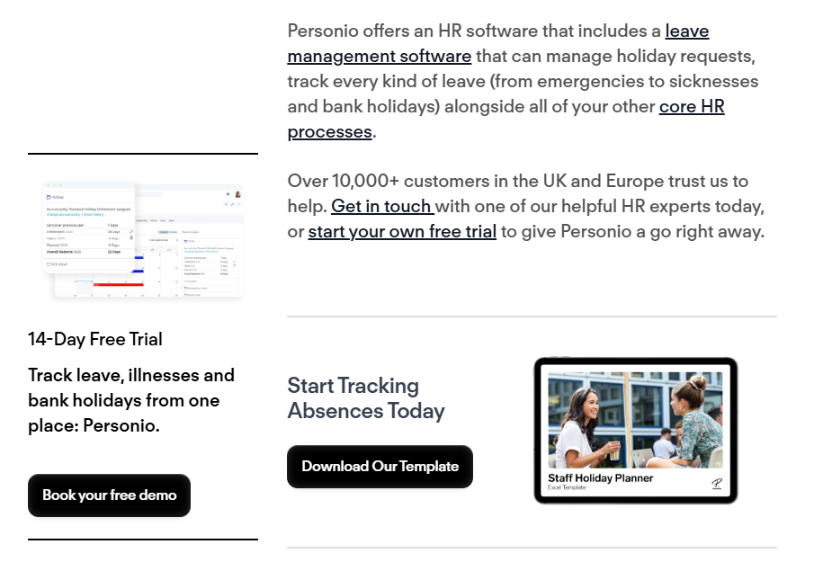 Multiple CTA's at the end of a Personio glossary page