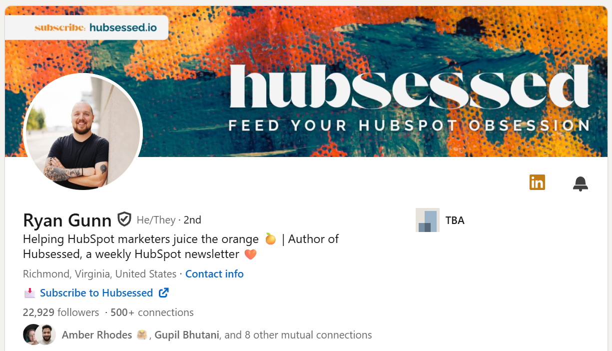 Ryan Gunn r/HubSpot moderator and author of the Hubsessed newsletter