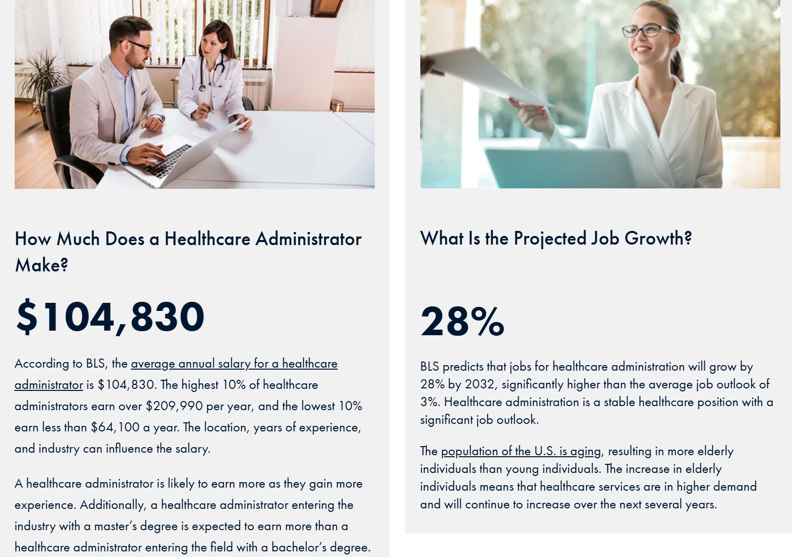 Salary and job growth rate for Healthcare Administrators