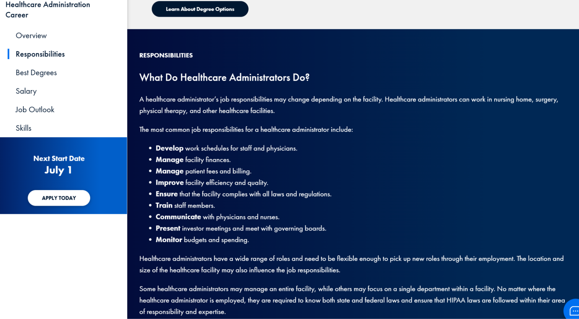 Responsibilities of Healthcare Administrators