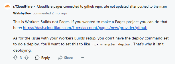 Top post from Cloudflare moderator and employee u/WalshyDev