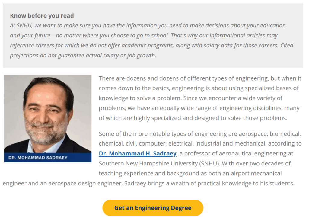 SNHU stats disclaimer and Professor feature