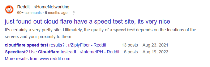 Top Reddit post in the Google SERP for a "Cloudflare" related keyword
