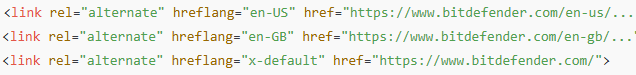 Bitdefender's HTML hrefland tags