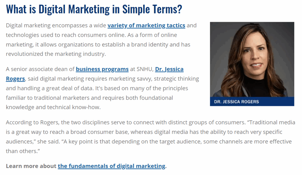 SNHU digital marketing and business professor profile