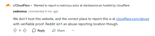 Cloudflare VP of Global Trust and Safety explaining platform abuse report process on Reddit