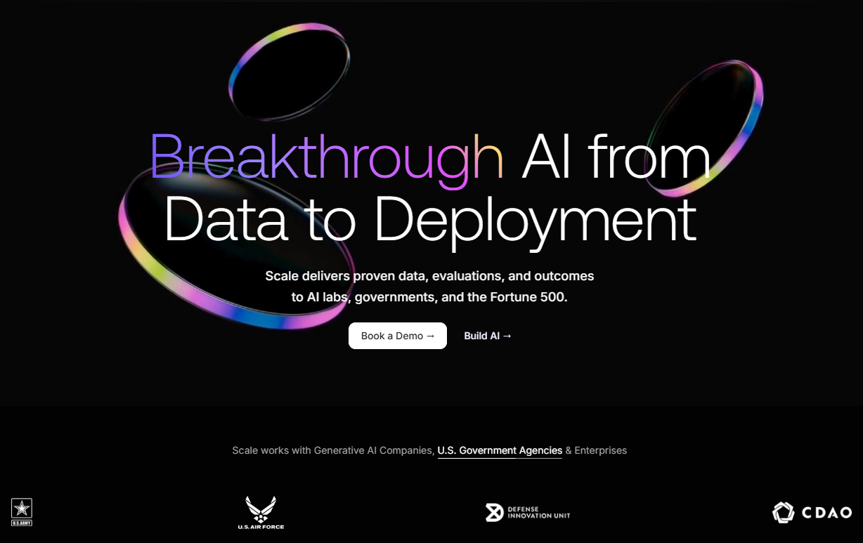 Scale AI provides breakthrough AI, from Data to Deployment, for AI labs, governments, and Fortune 500 companies