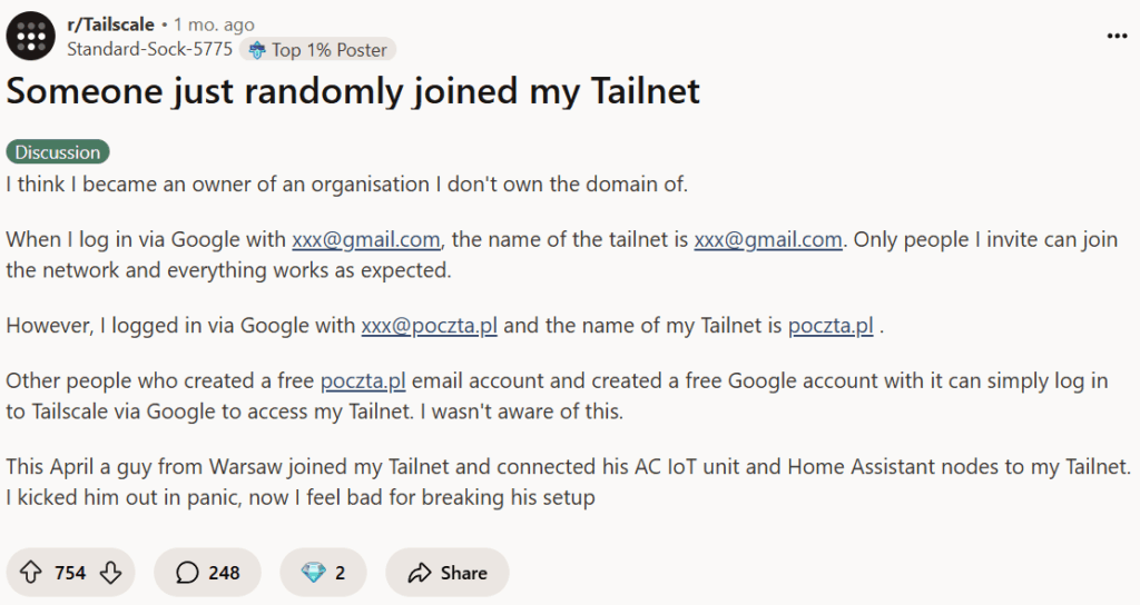 Redditor announces that other Tailscale users are joining his Tailnet