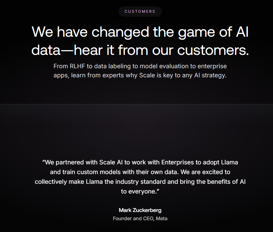 Mark Zuckerberg quote about partnering with Scale AI to improve enterprise adoptions of Llama