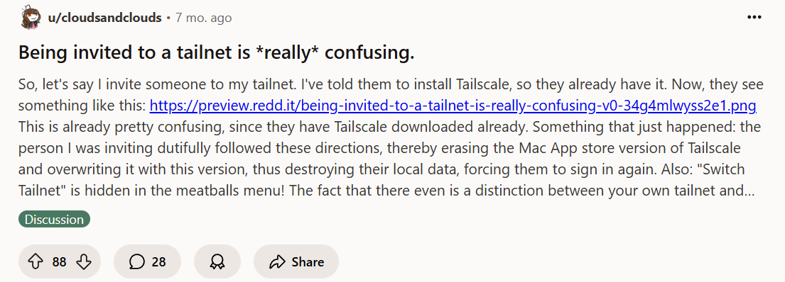 A Tailscale user is confused by the process of being invited to a Tailnet