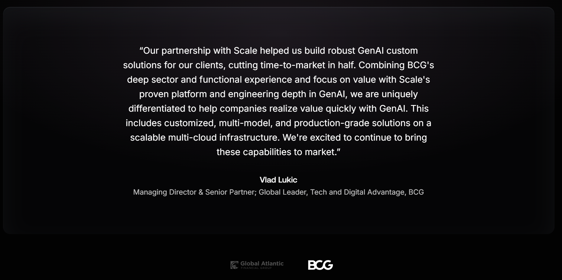 Testimonial from Vlad Lukic about BCG's partnership with Scale AI