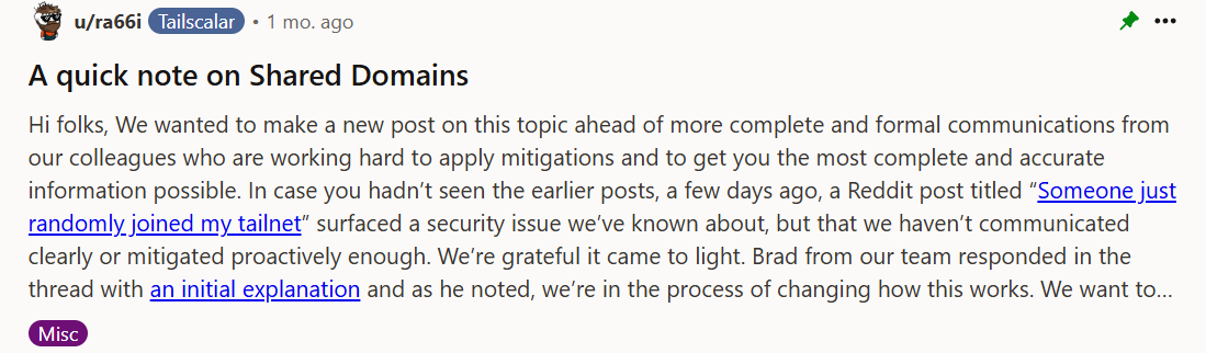 Tailscale mod explains further actions taken after security issue was identified