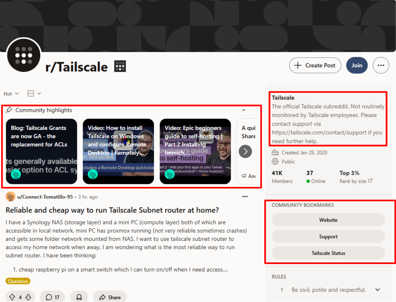r/Tailscale subreddit setup for self-service support