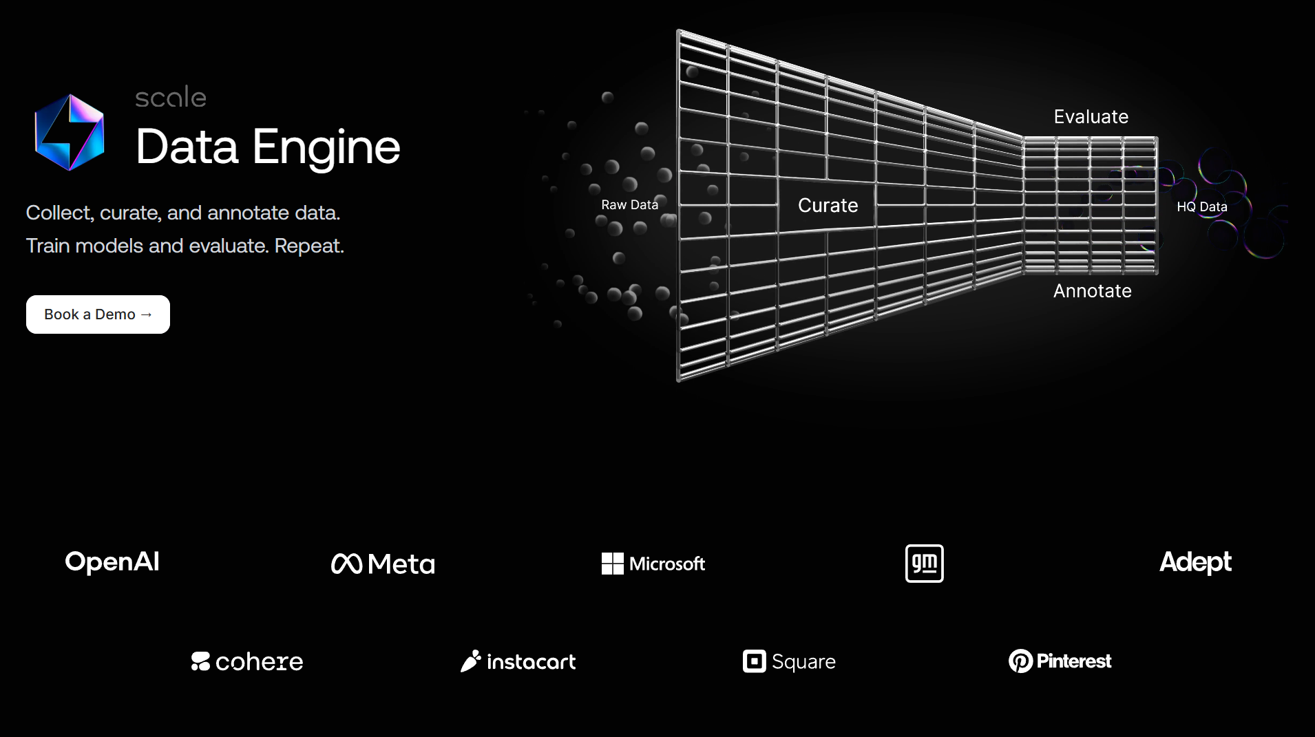 Scale Data Engine is used by major companies like OpenAI, Meta, GM, Instacart, Square, and Pinterest