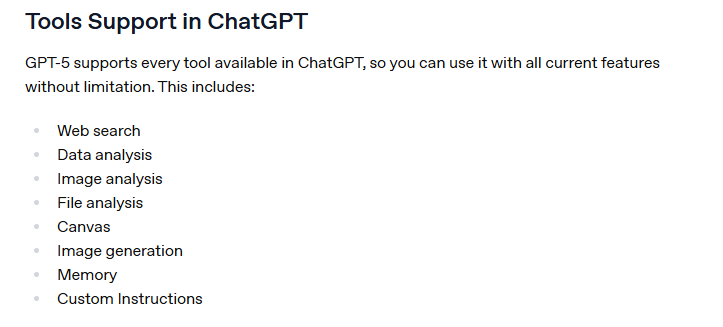 OpenAI update on tool support in ChatGPT following GPT-5 release
