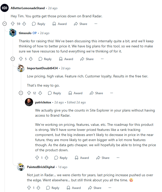 Ahrefs CMO and Brand Ambassador respond to cost critiques in a Reddit AMA