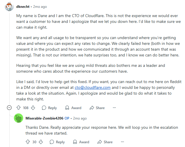 Cloudflare CTO responds to a negative post in r/Cloudflare