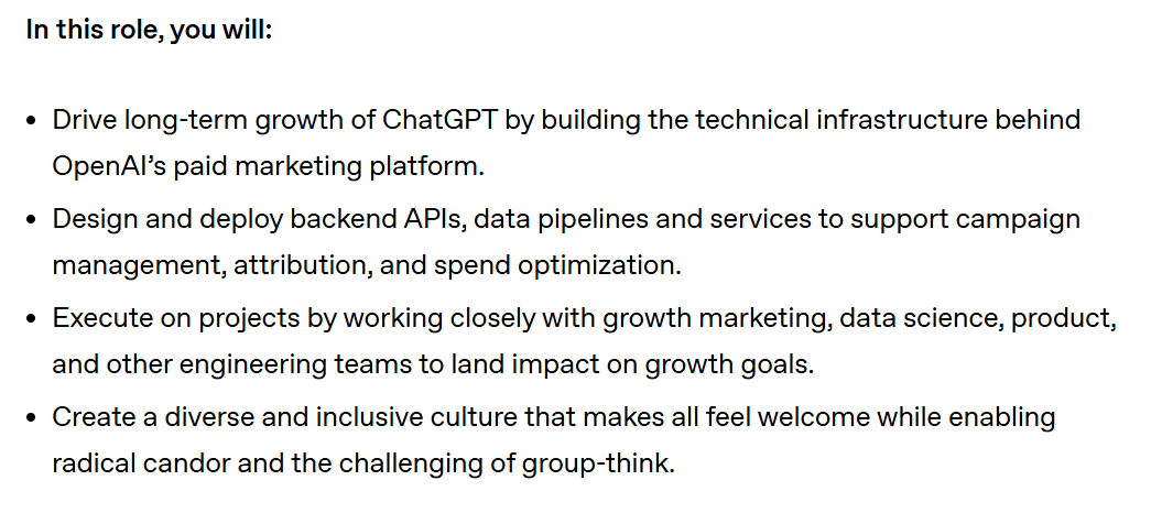 Snippet from the job description on the OpenAI career page