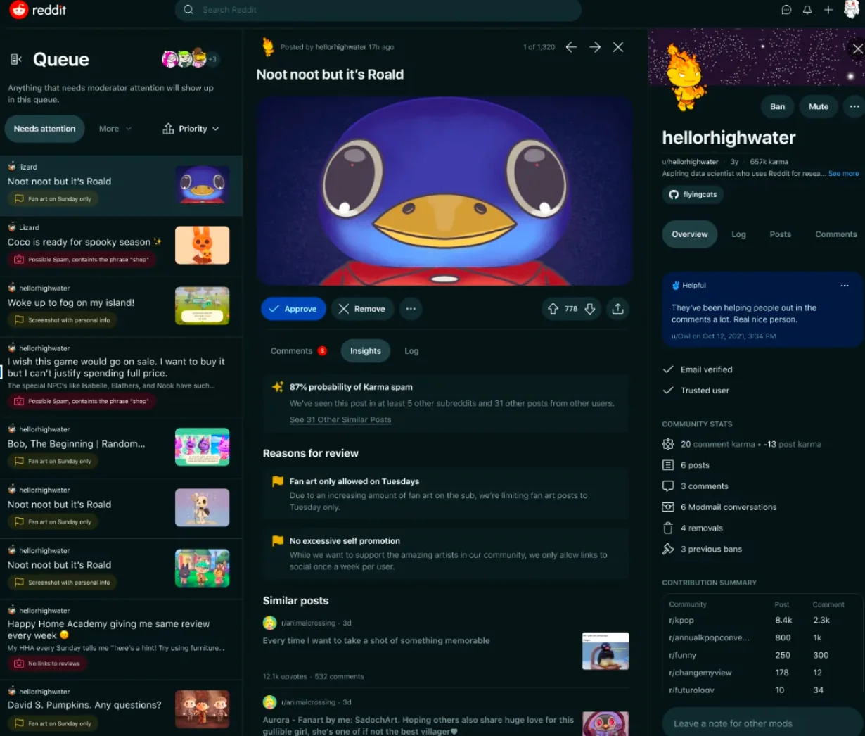 r/AutoModeratorScripts includes snippets of code that mods can use to perform automatic actions like removing mobile links posted within the sub