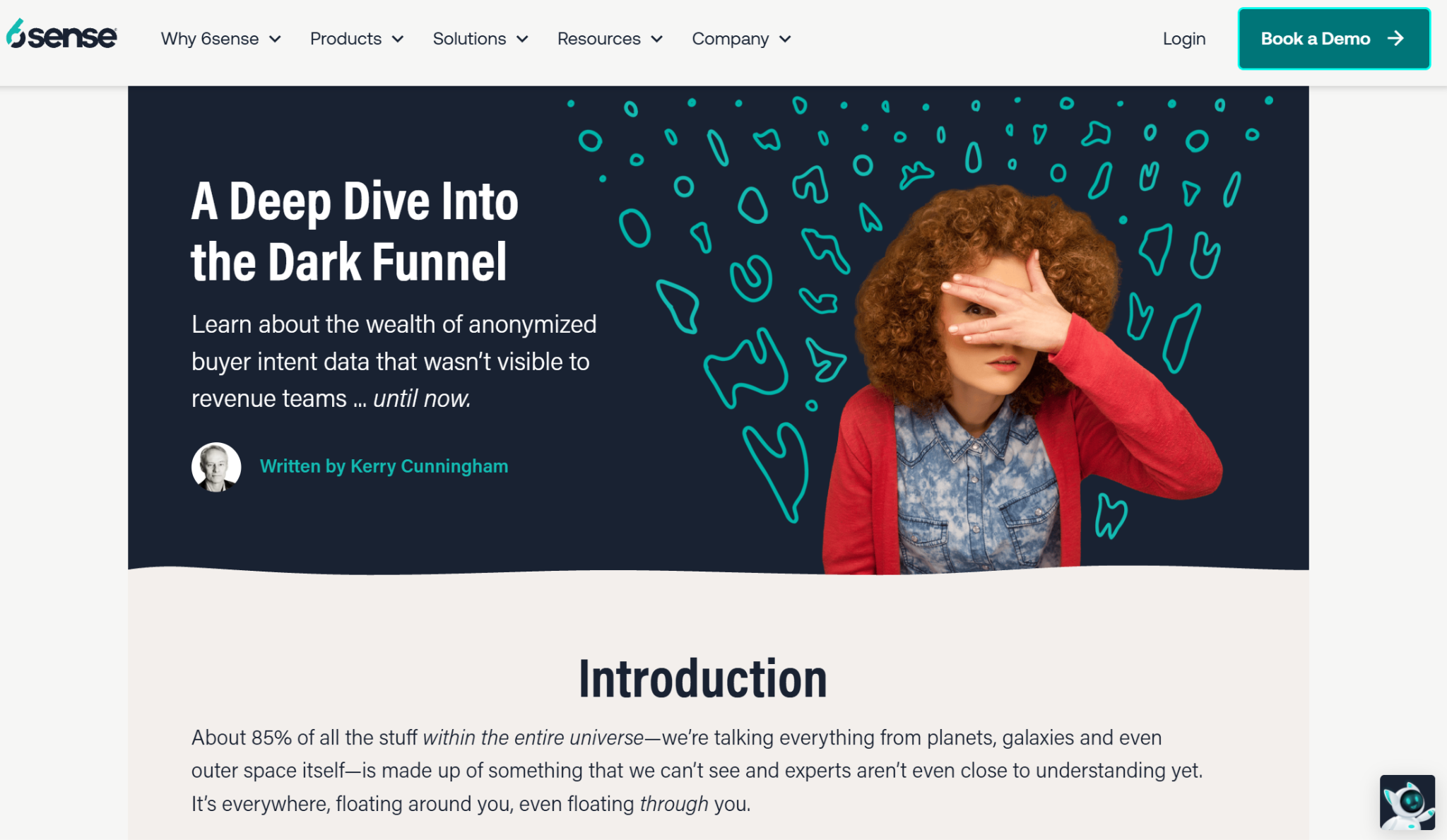 6sense's ebook "A Deep Dive Into the Dark Funnel" by Kerry Cunningham, showing the cover and introduction.