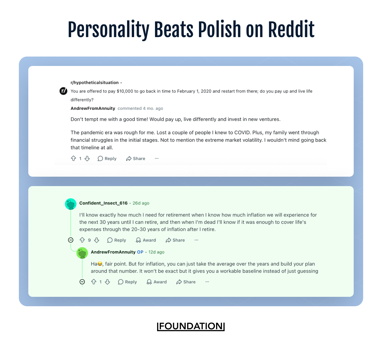 This is how a persona account on Reddit should interact